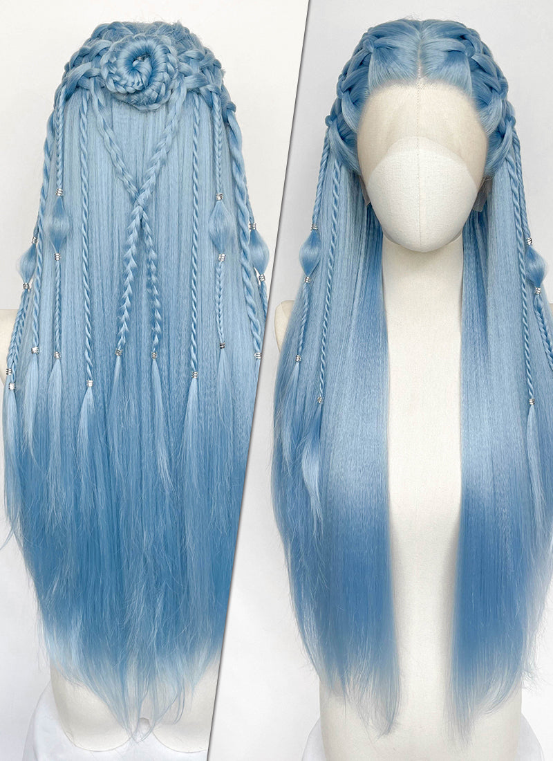 ラシュトン 水色プードル Pastel Blue Braided Lace Front Synthetic Wig | WigIsFashion