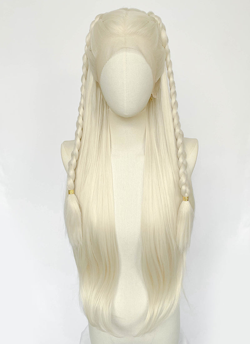 House of the Dragon Rhaenyra Targaryen‌ Platinum Blonde Braided Lace Front Synthetic Wig LF2221