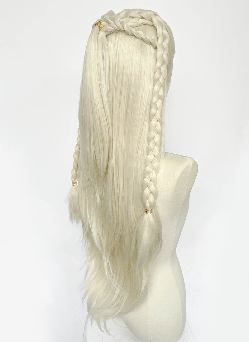 House of the Dragon Rhaenyra Targaryen‌ Platinum Blonde Braided Lace Front Synthetic Wig LF2221