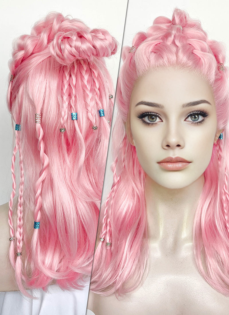 Pastel Pink Braided Lace Front Synthetic Wig | WigIsFashion