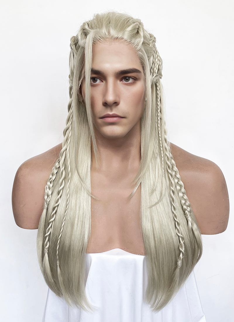 【blonded】 Pastel Ash Blonde Braided Lace Front Synthetic Men's Wig