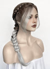 Fourth Wing Violet Sorrengail Brunette Silver Grey Ombre Braided Lace Front Synthetic Wig LF2519