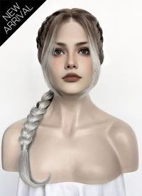 Fourth Wing Violet Sorrengail Brunette Silver Grey Ombre Braided Lace Front Synthetic Wig LF2519