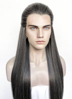 Mixed Dark Grey Straight Lace Front Synthetic Men's Wig LF3270J