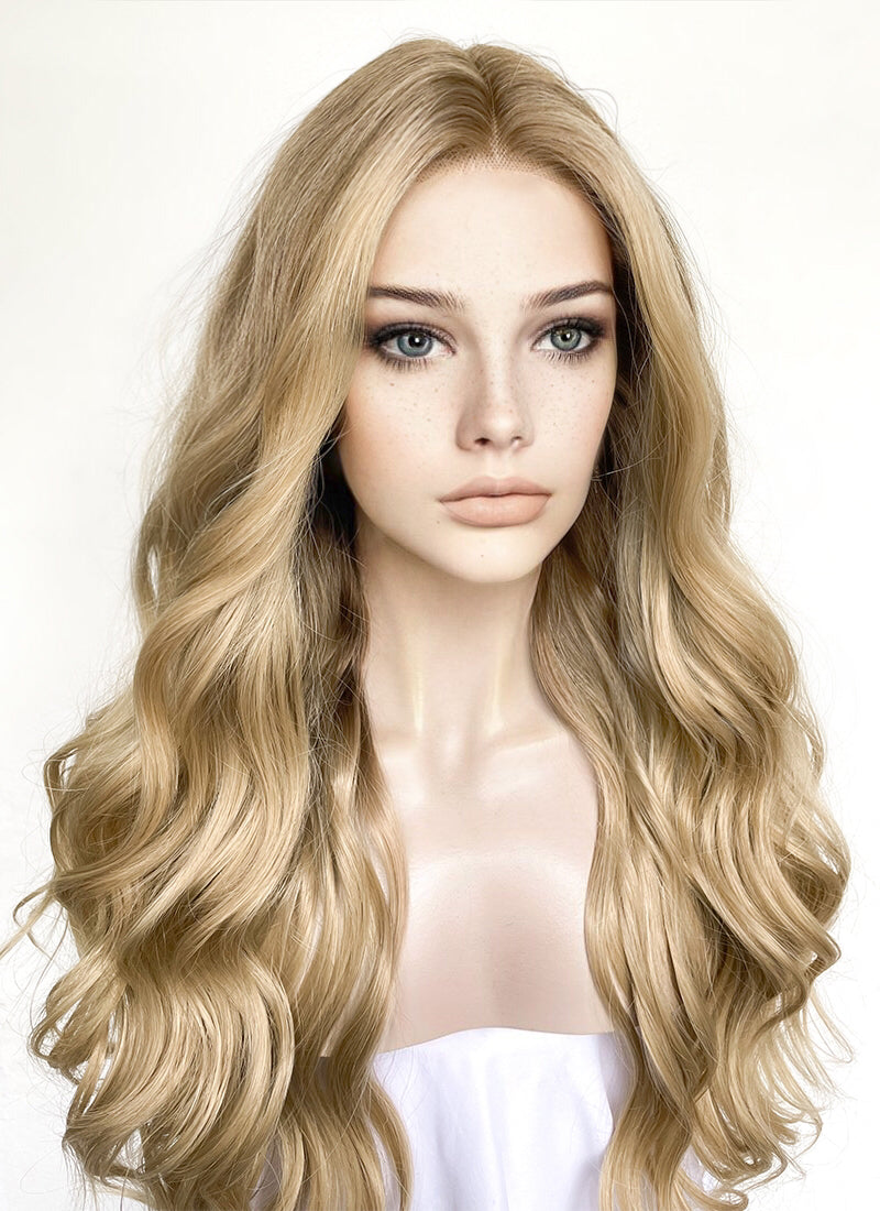 Balayage Blonde With Brown Roots Wavy Lace Front Synthetic Wig LF3306