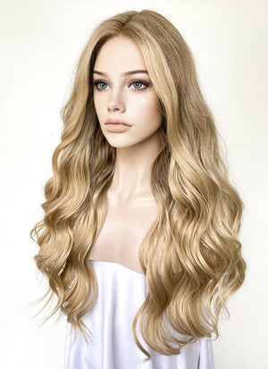 Balayage Blonde With Brown Roots Wavy Lace Front Synthetic Wig LF3306