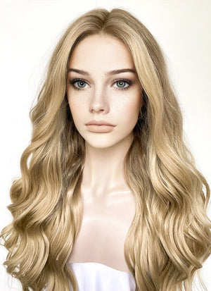 Balayage Blonde With Brown Roots Wavy Lace Front Synthetic Wig LF3306