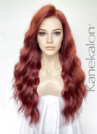 Ginger Mixed Burgundy Red Wavy Lace Front Kanekalon Synthetic Hair Wig LF3334