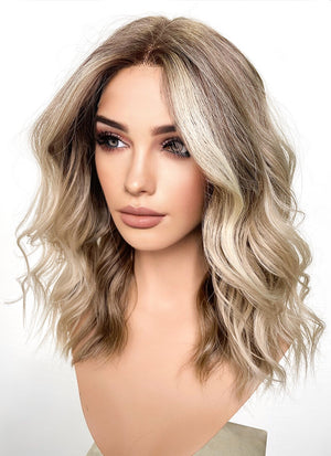Balayage Blonde Highlights Money Piece Wavy Lace Front Kanekalon Synthetic Wig LF6001