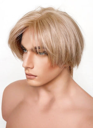 Resident Evil 4 Leon S. Kennedy Brunette Blonde Straight Lace Front Kanekalon Synthetic Men's Wig LF6009