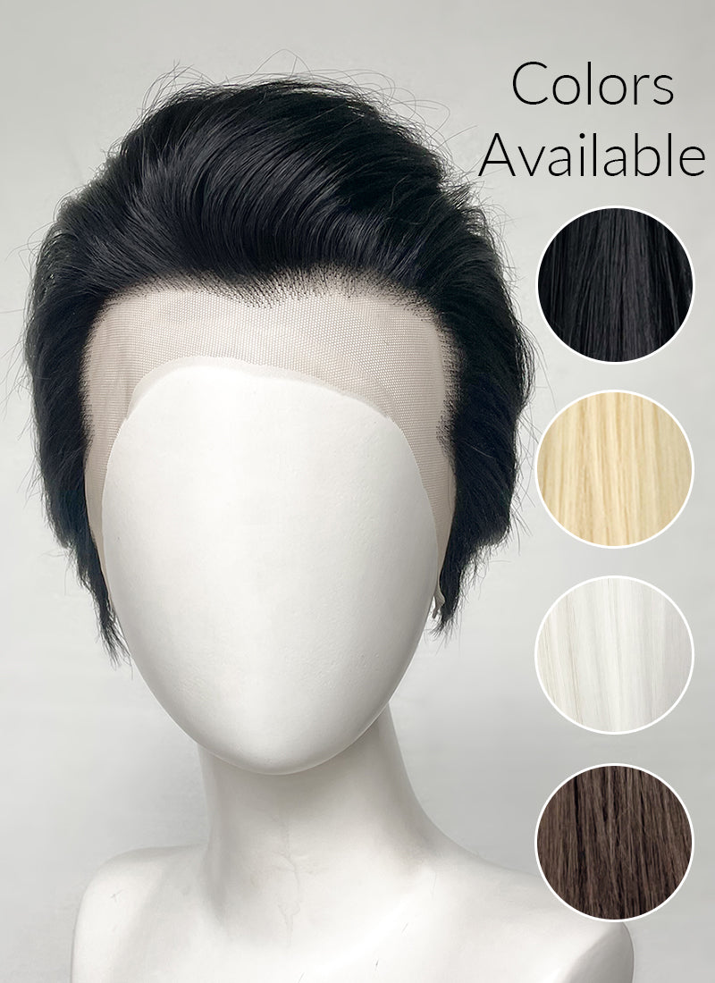 Elvis Black Straight Slicked Back Lace Front Synthetic Wig LF6010