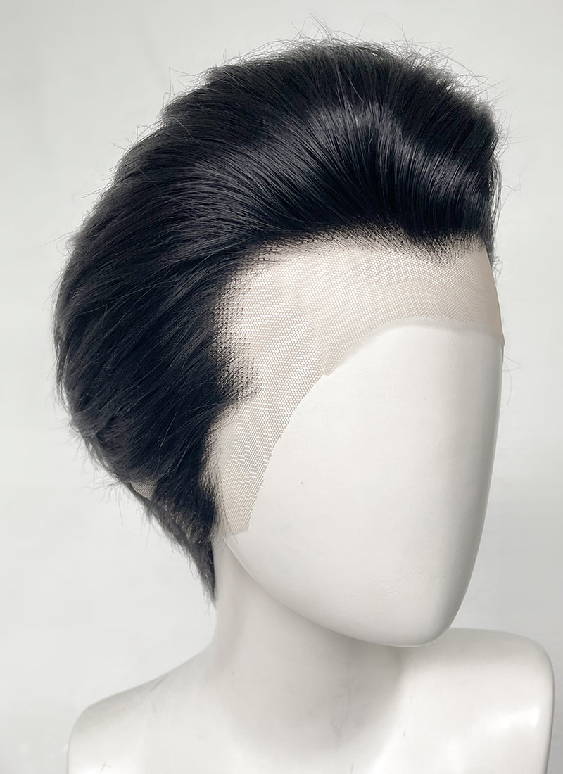 Yakuza Like a Dragon Kazuma Kiryu Black Straight Slicked Back Lace Front Synthetic Men's Wig LF6010B