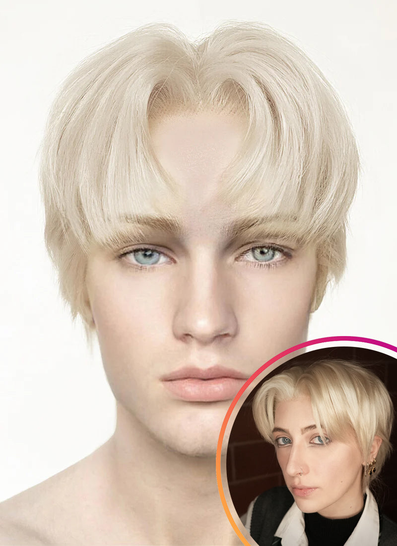Light Ash Blonde Straight Lace Front Synthetic Men's Wig LF6020