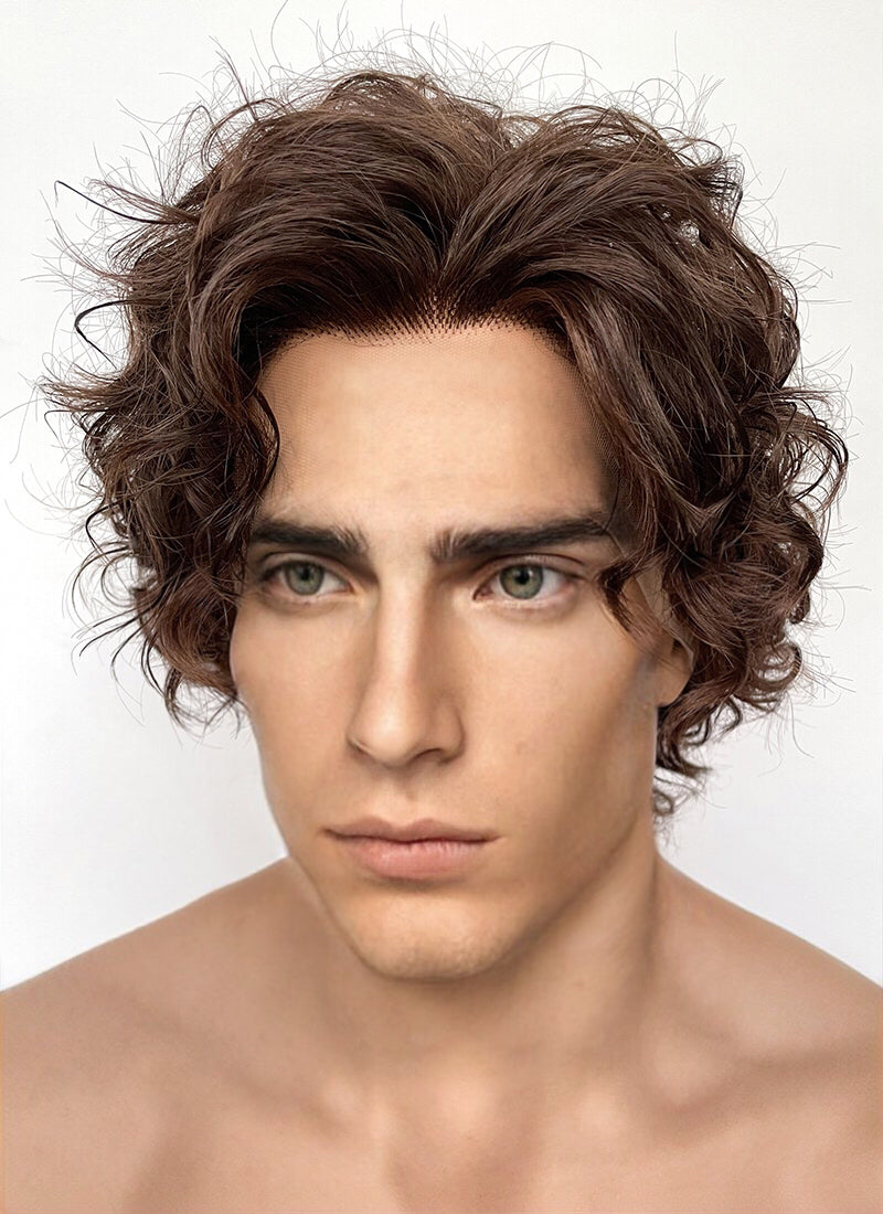 Wonka Timothee Chalamet Brunette Spiral Curly Lace Front Synthetic Hair Men's Wig LF6054