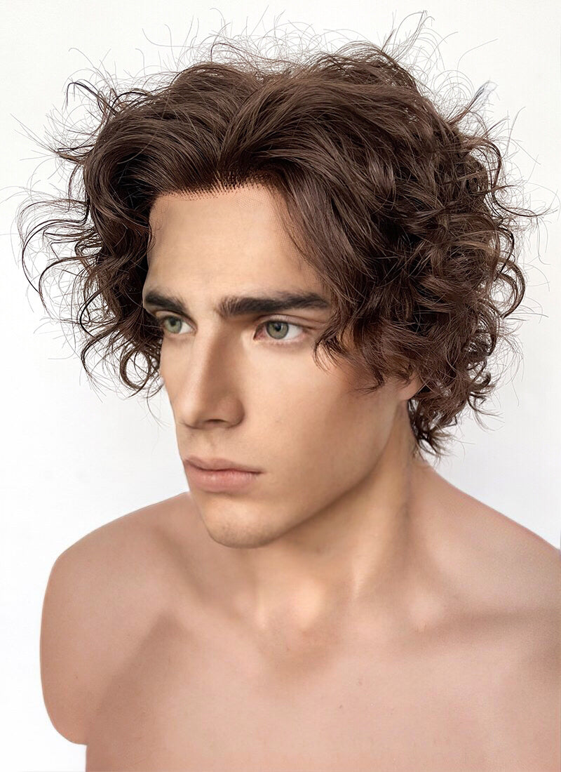 Wonka Timothee Chalamet Brunette Spiral Curly Lace Front Synthetic Hair Men's Wig LF6054