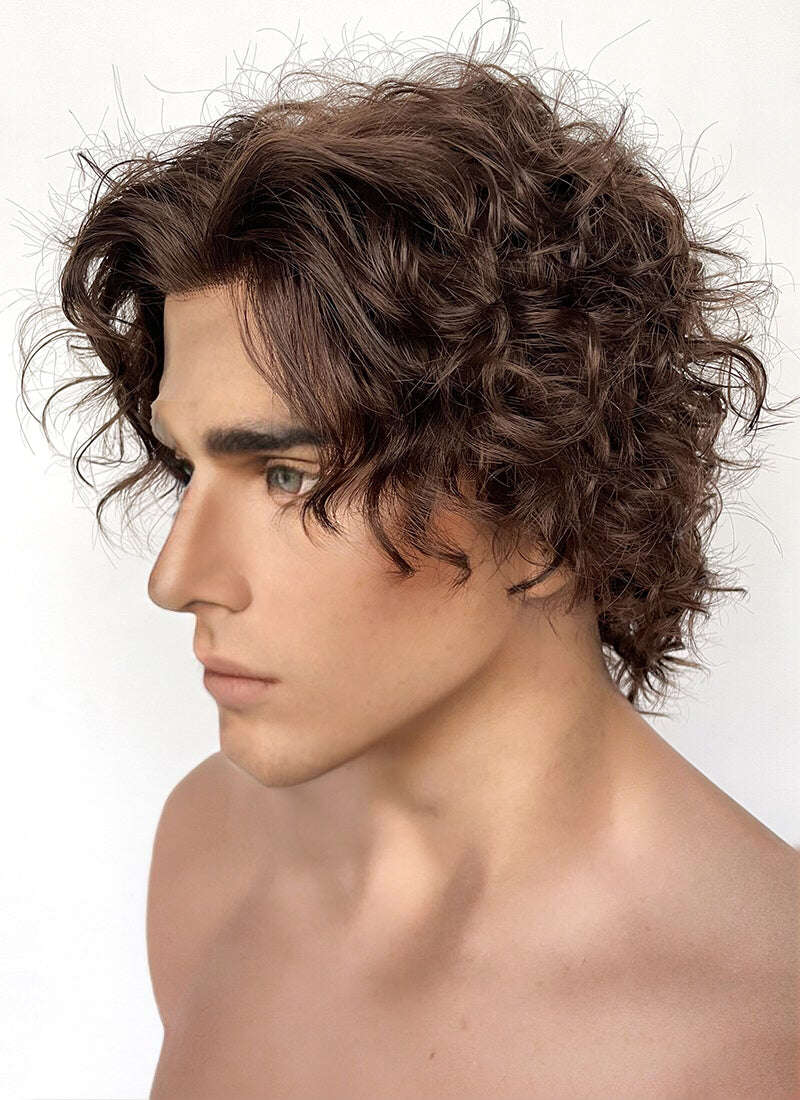 Wonka Timothée Chalamet Brunette Spiral Curly Lace Front Synthetic Hair Men's Wig LF6054