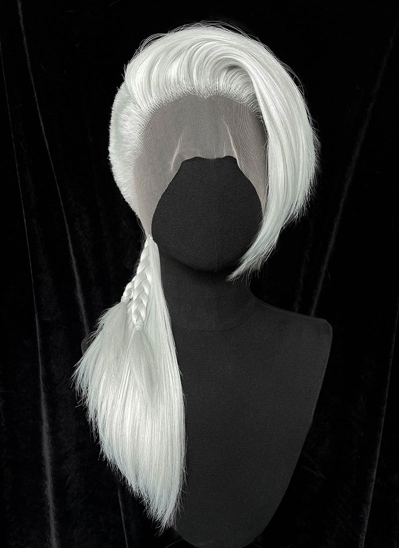 Silver Grey Straight Braided Lace Front Synthetic Wig With Shaved Side LF6058A