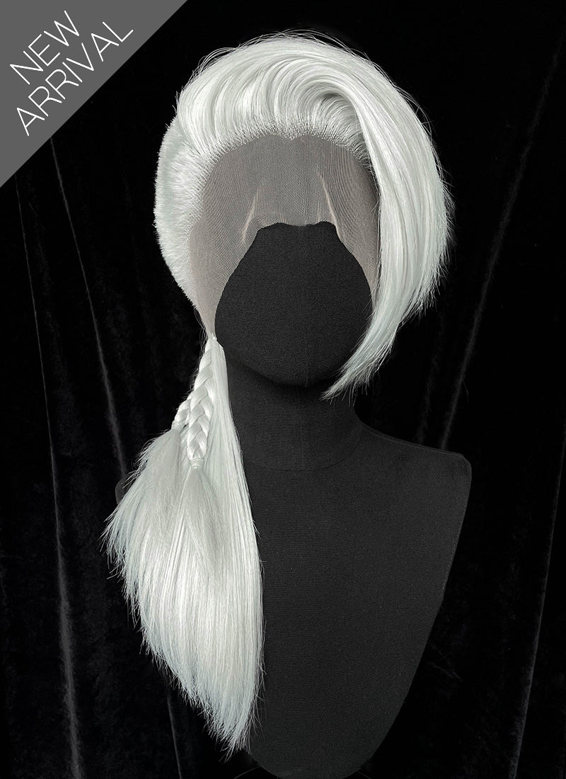 Silver Grey Straight Braided Lace Front Synthetic Wig With Shaved Side LF6058A