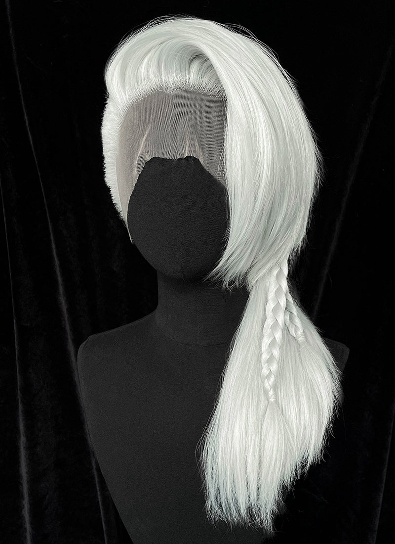 Silver Grey Straight Braided Lace Front Synthetic Wig With Shaved Side LF6058A