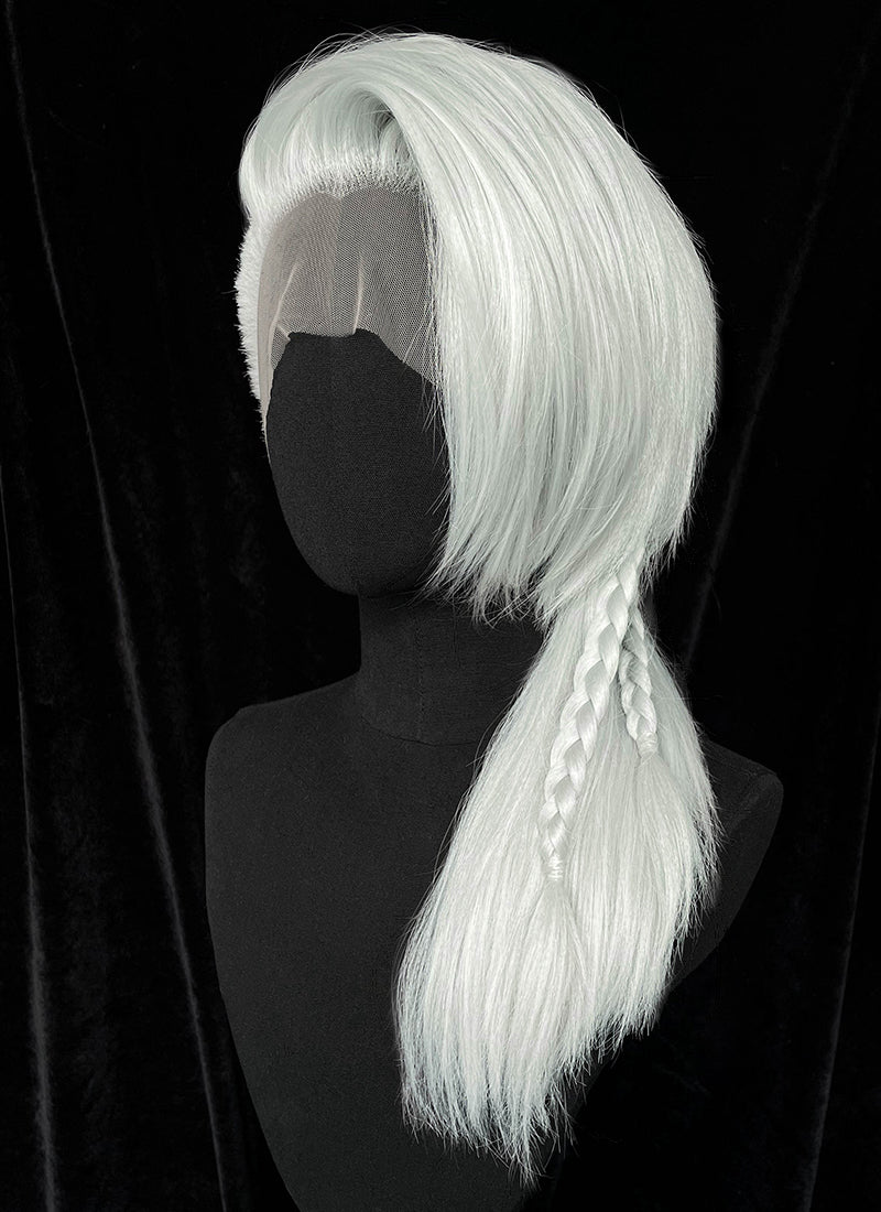 Silver Grey Straight Braided Lace Front Synthetic Wig With Shaved Side LF6058A