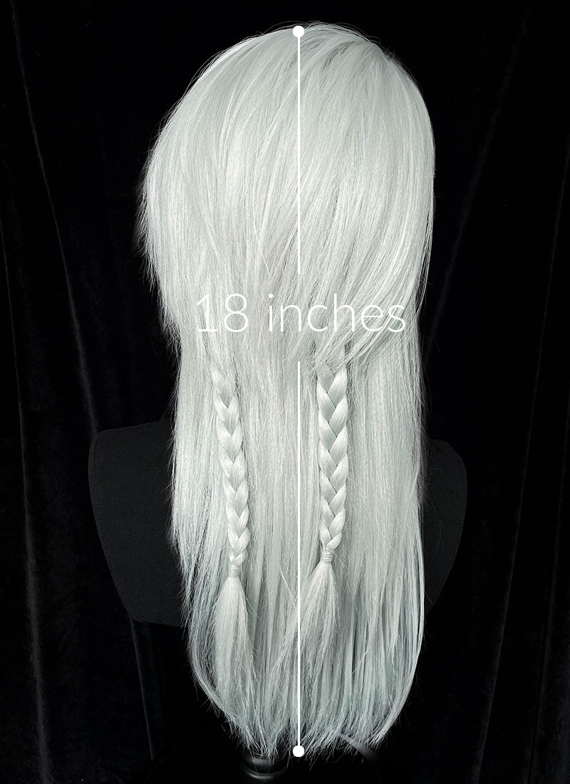 Silver Grey Straight Braided Lace Front Synthetic Wig With Shaved Side LF6058A