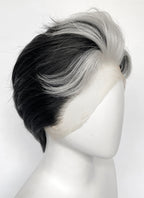Helluva Boss Blitzo Buckzo Black and Silver White Money Piece Straight Lace Front Synthetic Men's Wig LF6065