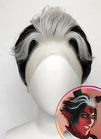 Helluva Boss Blitzo Buckzo Black and Silver White Money Piece Straight Lace Front Synthetic Men's Wig LF6065