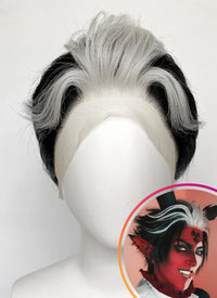 Helluva Boss Blitzo Buckzo Black and Silver White Money Piece Straight Lace Front Synthetic Men's Wig LF6065