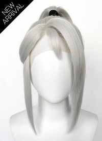 Valorant Jett Silver Grey Straight Yaki Lace Front Synthetic Wig With Ponytail LF6118