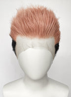 Jujutsu Kaisen Sukuna/Yuji Itadori Peach Pink Black Ombre Wavy Lace Front Synthetic Men's Wig LF6130