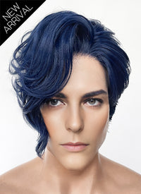 Blue Wavy Lace Front Synthetic Hair Men's Wig LF6147