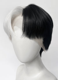 Black White Split Gemini Color Straight Lace Front Synthetic Men's Wig LF6150