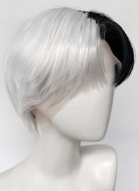 Black White Split Gemini Color Straight Lace Front Synthetic Men's Wig LF6150
