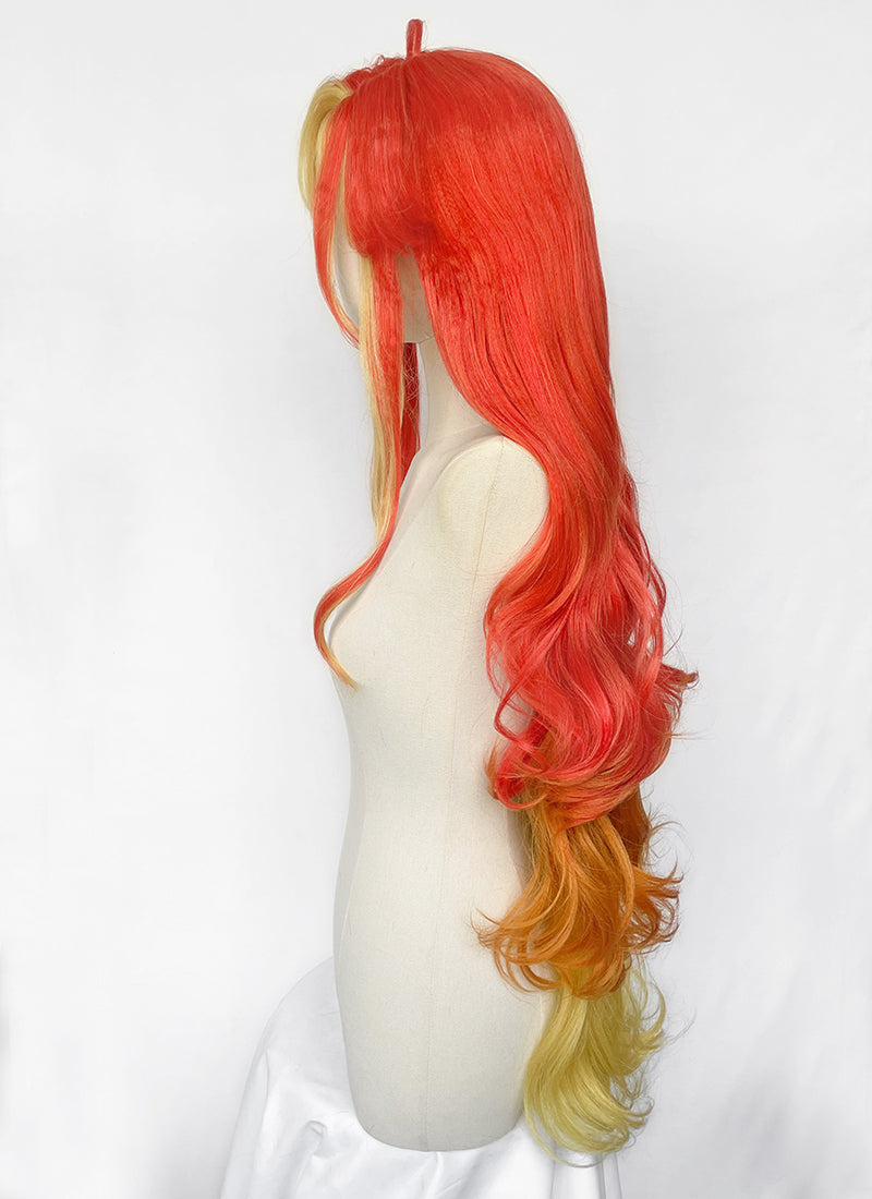 Genshin Impact Mavuika Red Orange Yellow Mixed Wavy Lace Front Synthetic Wig LF6172