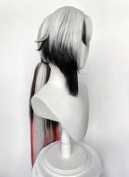 Genshin Impact Arlecchino Grey Black Red Brown Mixed Straight Yaki Lace Front Synthetic Wig LF6174