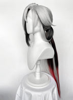 Genshin Impact Arlecchino Grey Black Red Brown Mixed Straight Yaki Lace Front Synthetic Wig LF6174