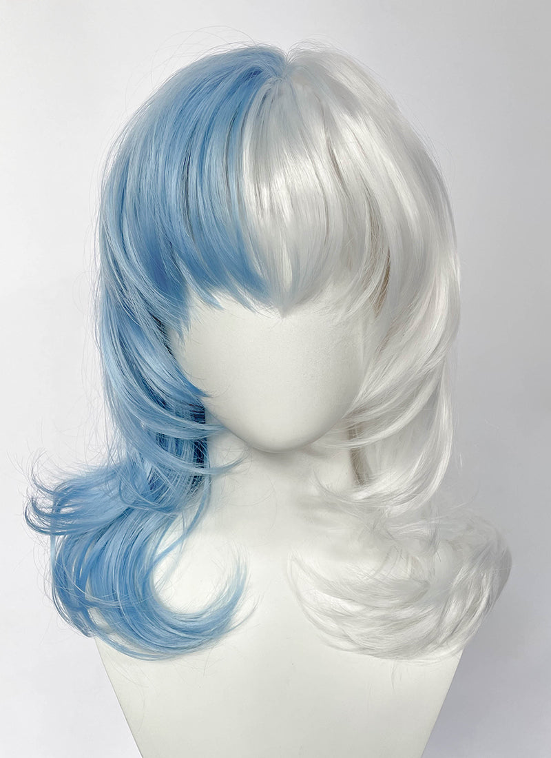Marvel Rivals Luna Snow Wavy Pastel Blue White Split Color Lace Front Synthetic Wig LF6197