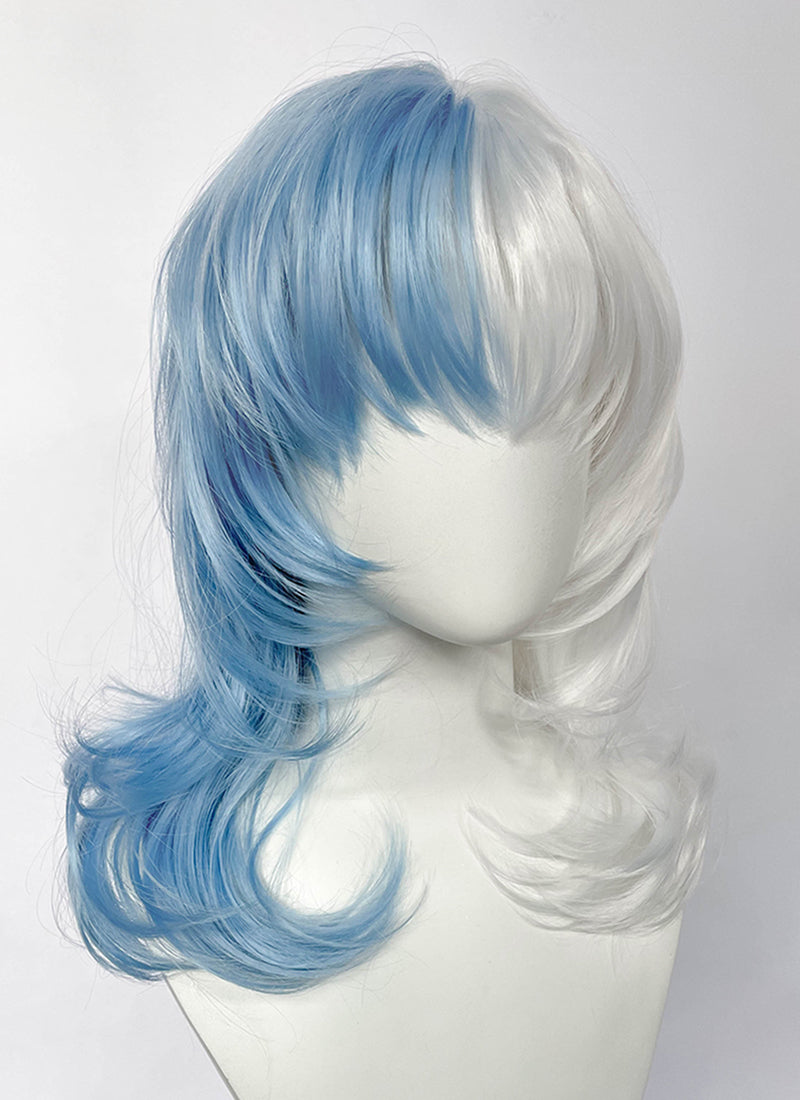 Marvel Rivals Luna Snow Wavy Pastel Blue White Split Color Lace Front Synthetic Wig LF6197