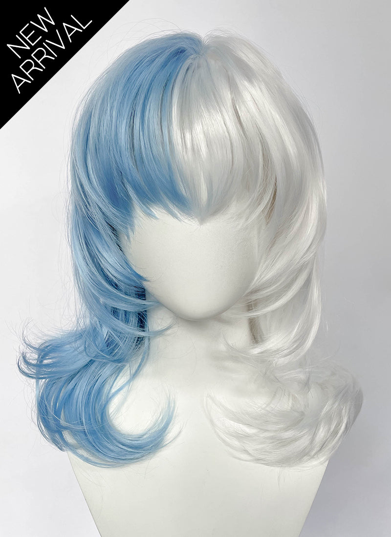 Marvel Rivals Luna Snow Wavy Pastel Blue White Split Color Lace Front Synthetic Wig LF6197