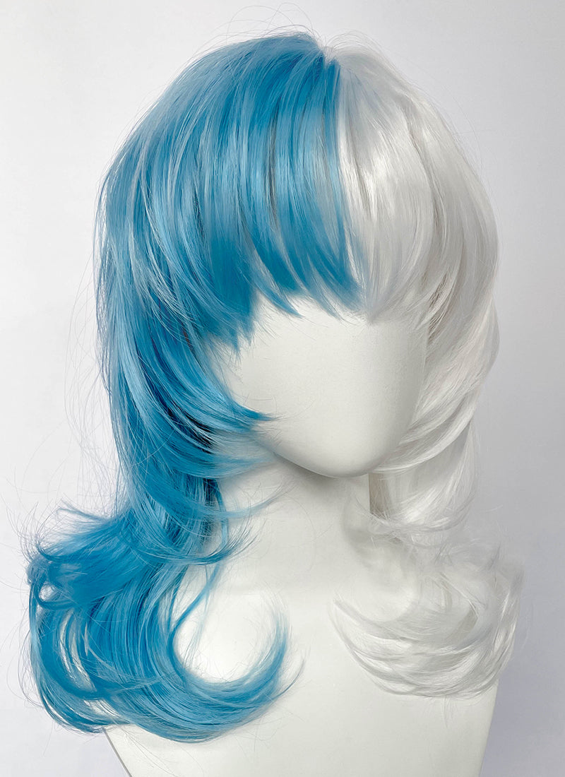 Marvel Rivals Luna Snow Wavy Pastel Blue White Split Color Lace Front Synthetic Wig LF6197