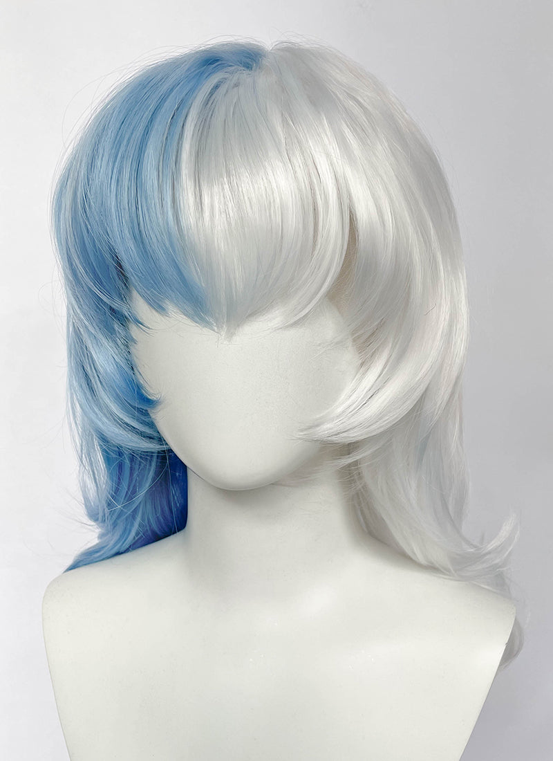 Marvel Rivals Luna Snow Wavy Pastel Blue White Split Color Lace Front Synthetic Wig LF6197