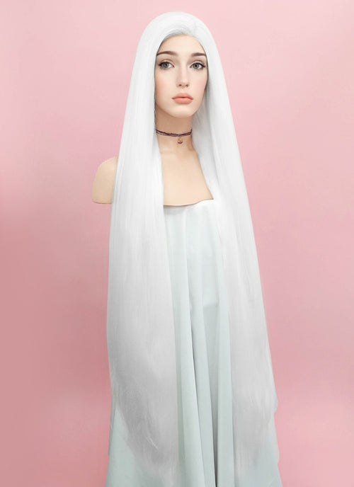 Straight Yaki White Lace Front Synthetic Wig LF701B
