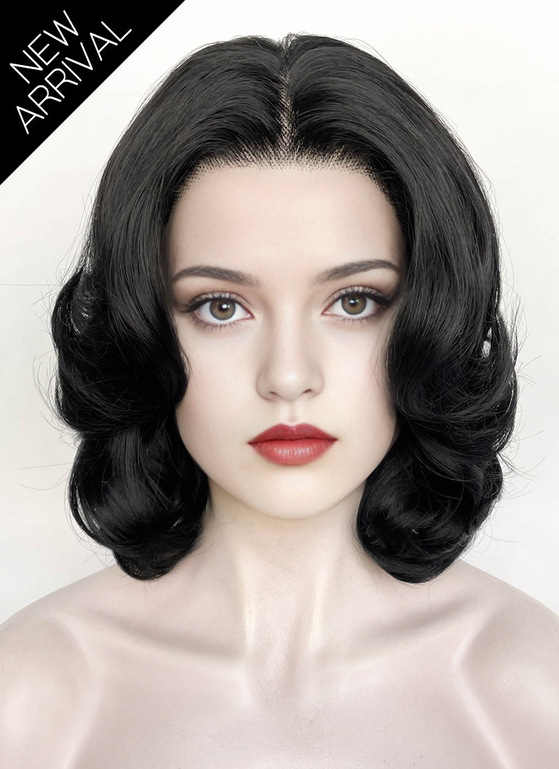 Snow White 1937 Jet Black Wavy Bob Lace Front Synthetic Wig LF8040