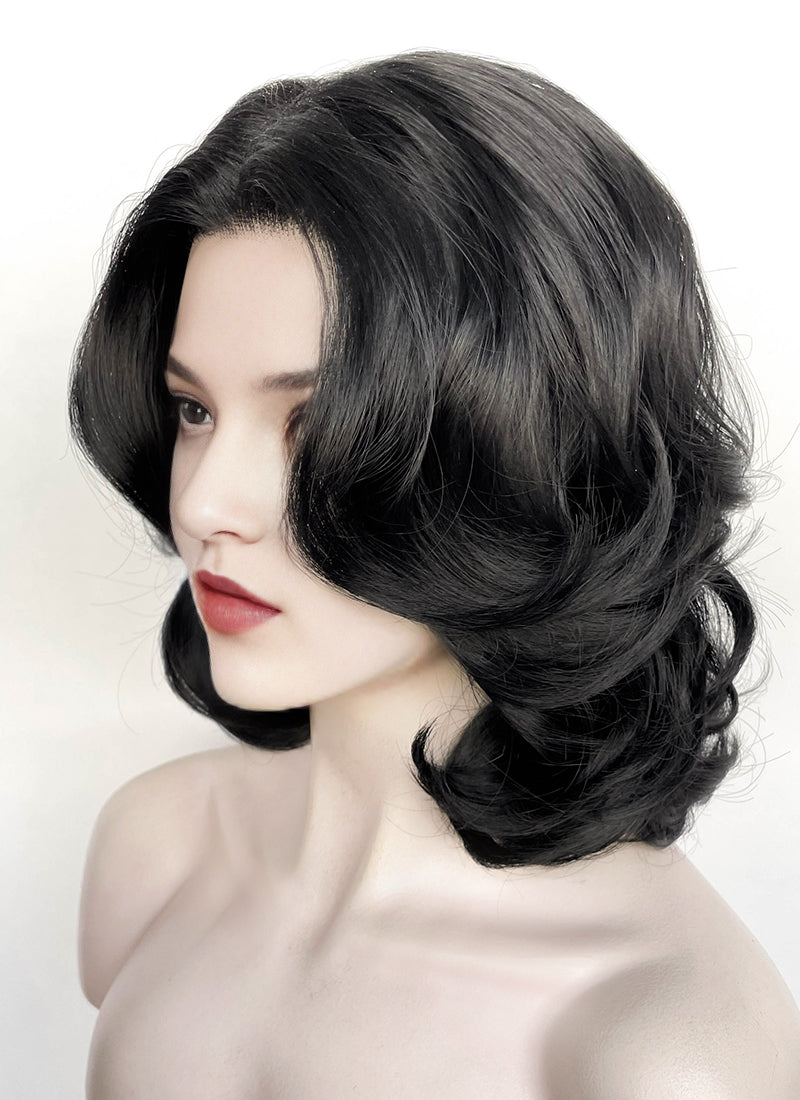 Snow White 1937 Jet Black Wavy Bob Lace Front Synthetic Wig LF8040