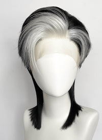 Black With Silver White Straight Lace Front Synthetic Wig LF8041
