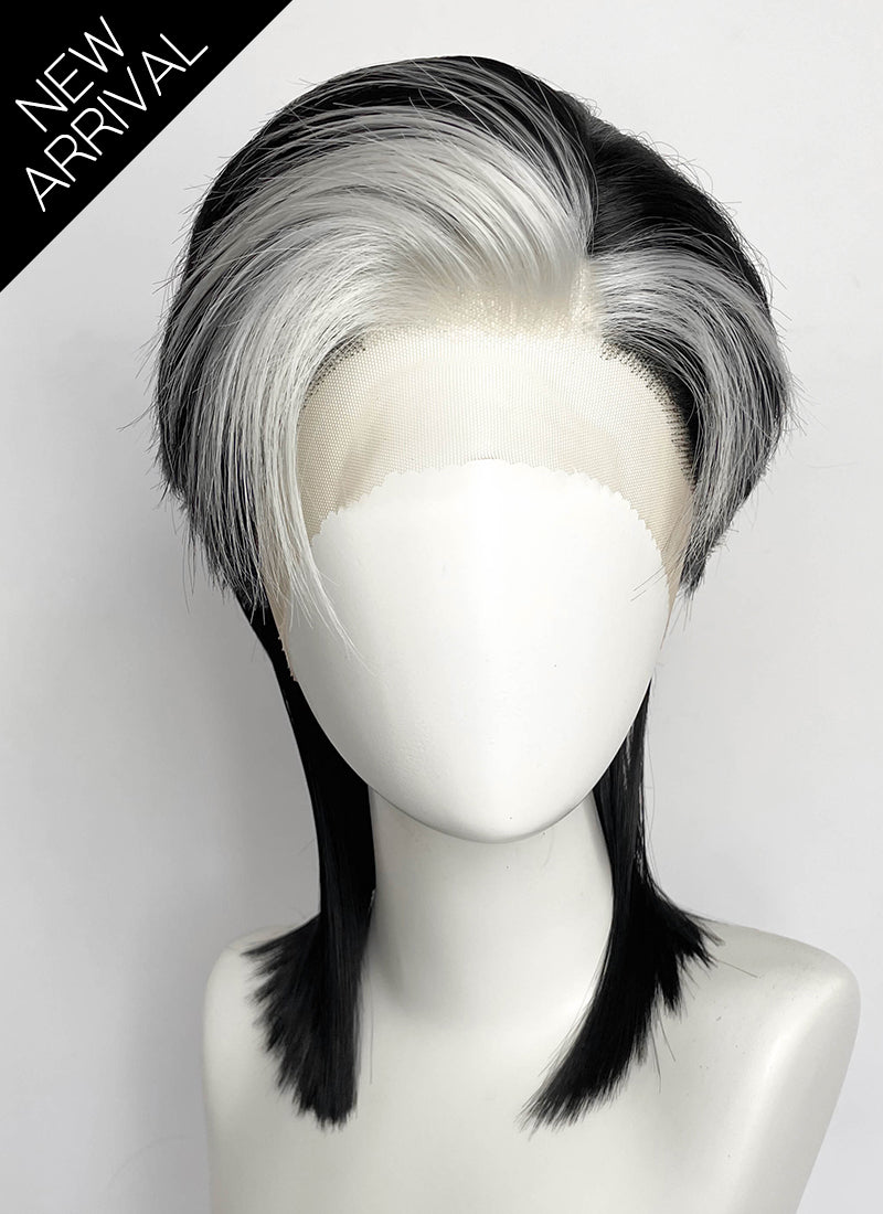 Black With Silver White Straight Lace Front Synthetic Wig LF8041