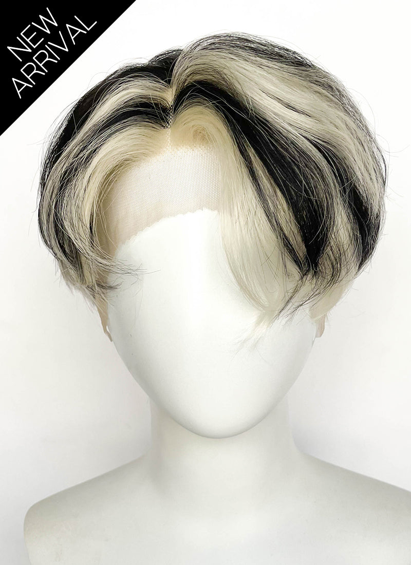 Blonde Mixed Black Straight Lace Front Synthetic Men's Wig LF8044