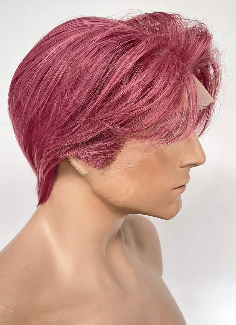 Red Mixed Pink Straight Lace Front Synthetic Hair Men's Wig