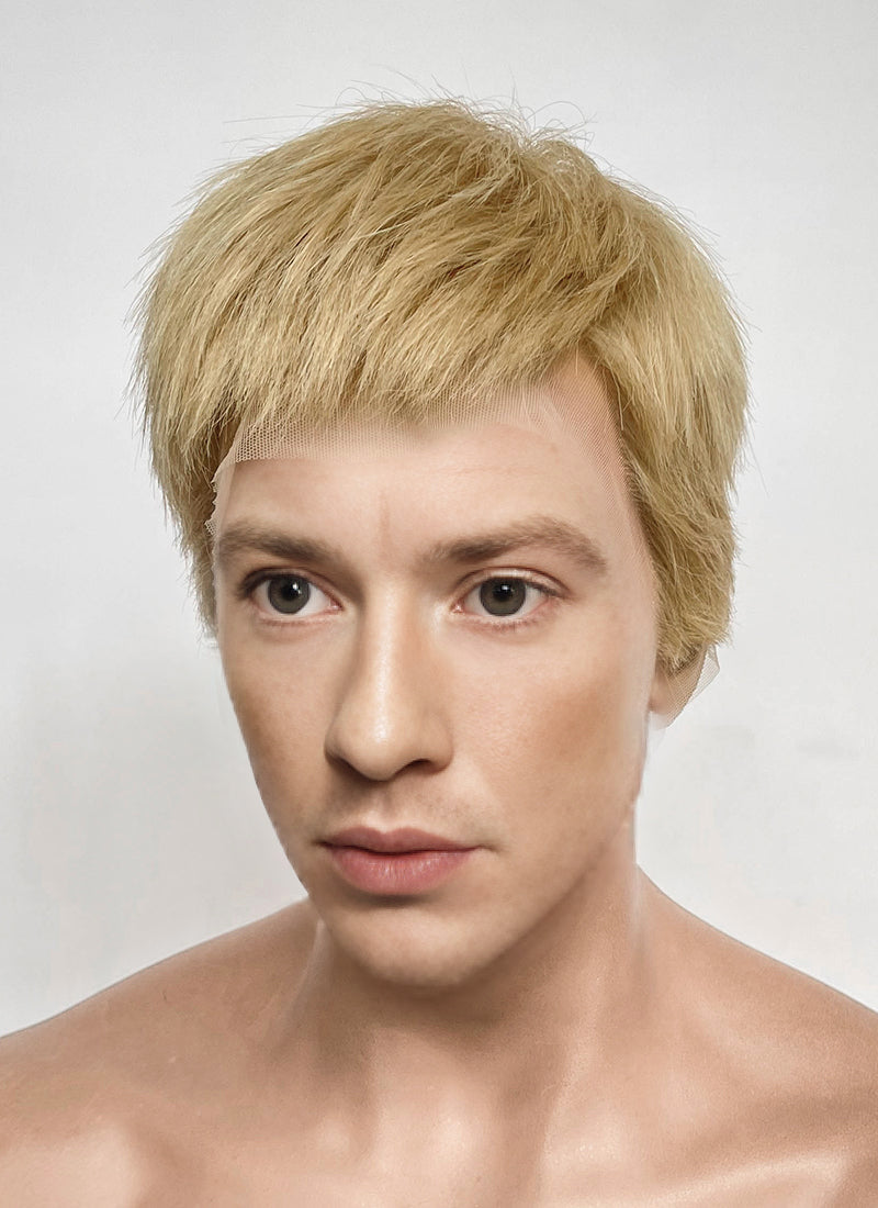 The Fantastic Four Human Torch Johnny Storm Golden Blonde Straight Yaki 13" x 6" Lace Top Synthetic Men's Wig LF8071