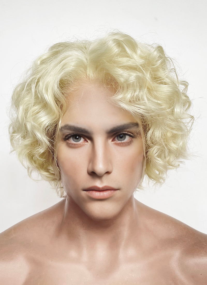 Blonde Curly Lace Front Synthetic Men's Wig LF8081